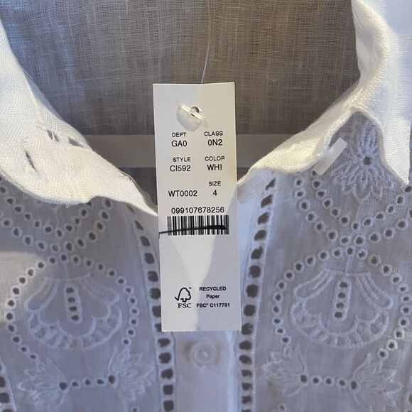 J.Crew Garçon Classic Shirt Eyelet 100% Linen Button-Up White Sz 4 Boho Western - Picture 3 of 12